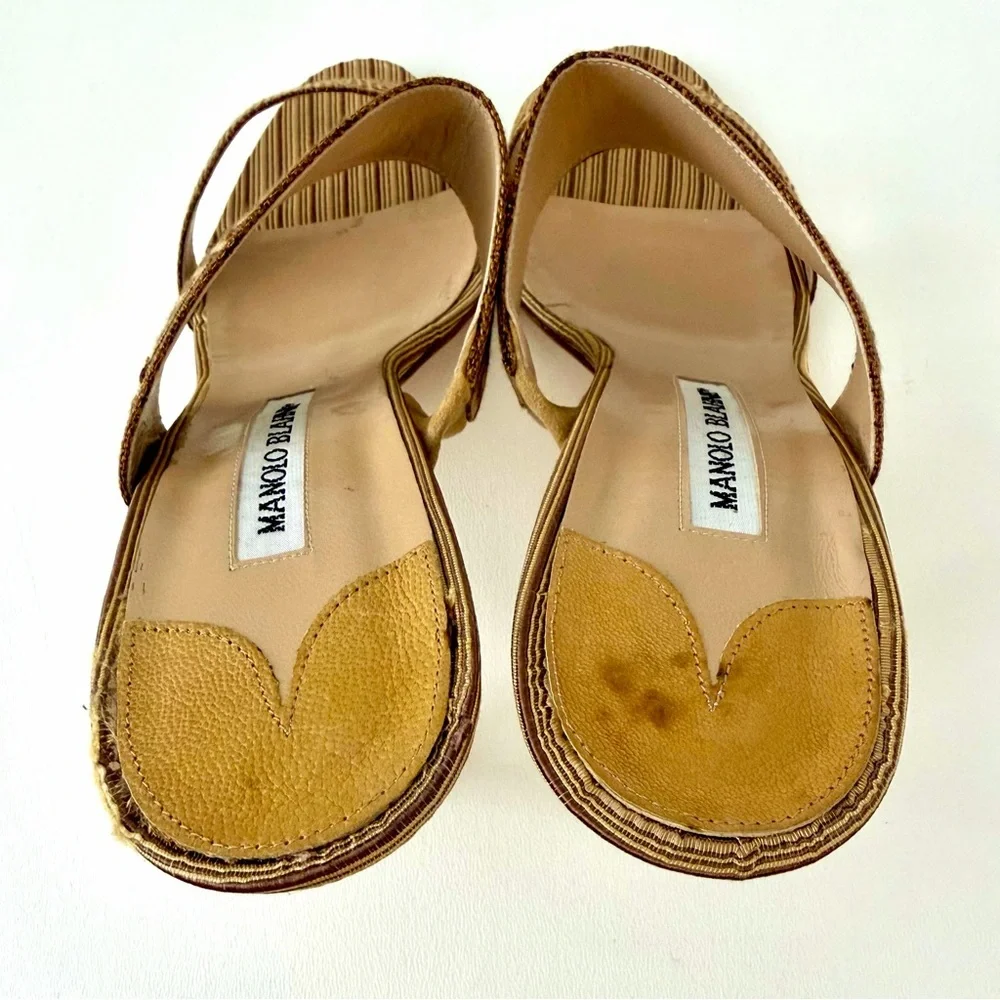 MANOLO BLAHNIK | Y2K Woven Greek Key Mule Heels Brown EU 39 Italy